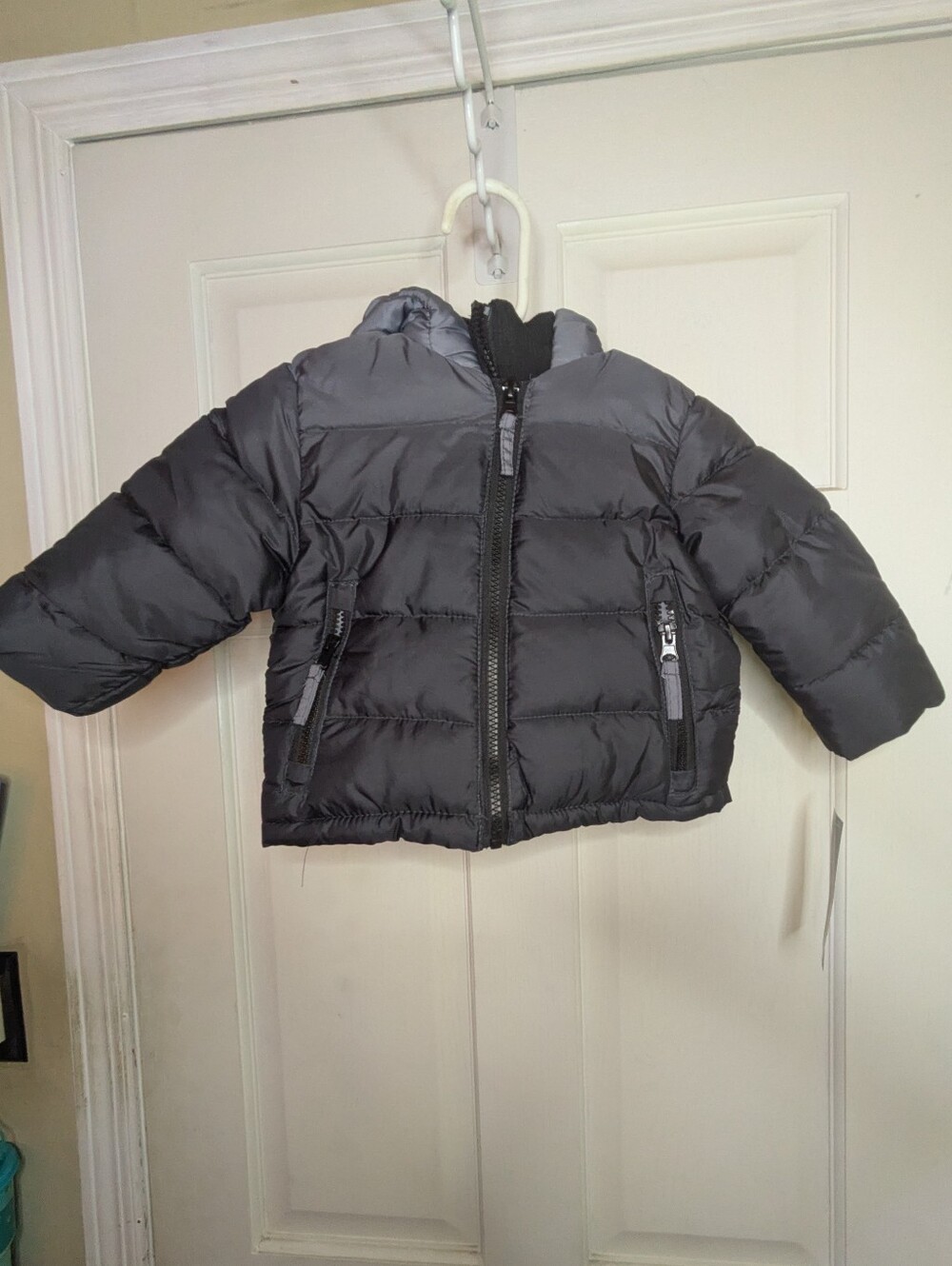 12 Months Kids Black Puffer Jacket with Grey Fade. Rothschild